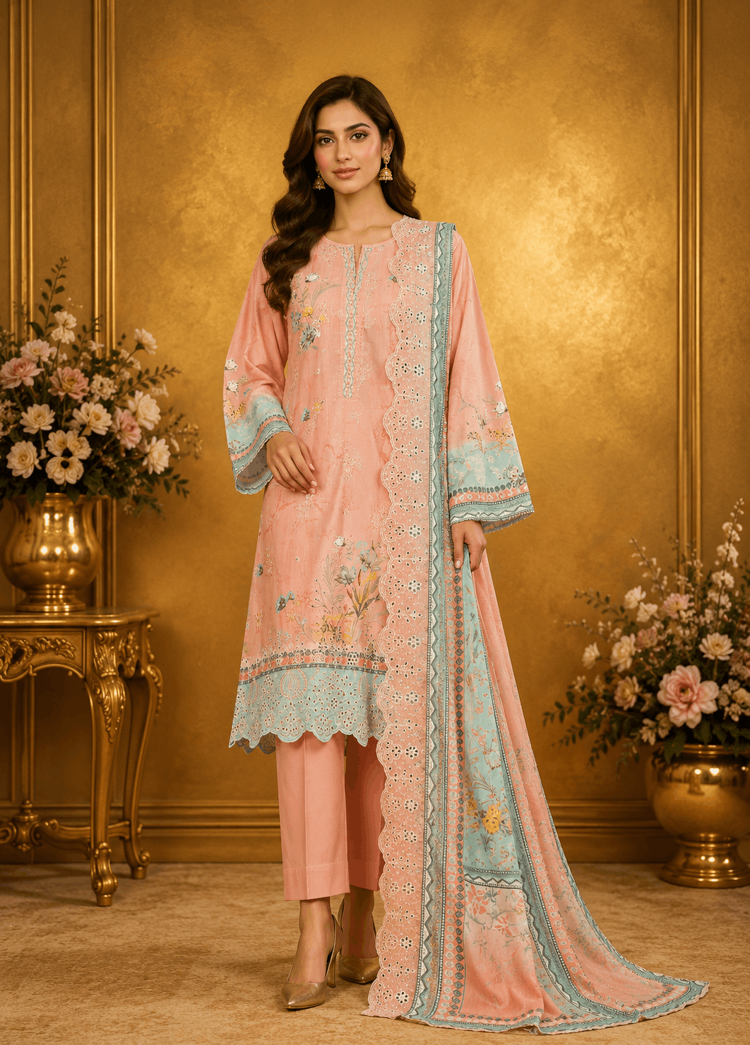 3 Piece Embroidered Stitched Suit-bin Ahmad