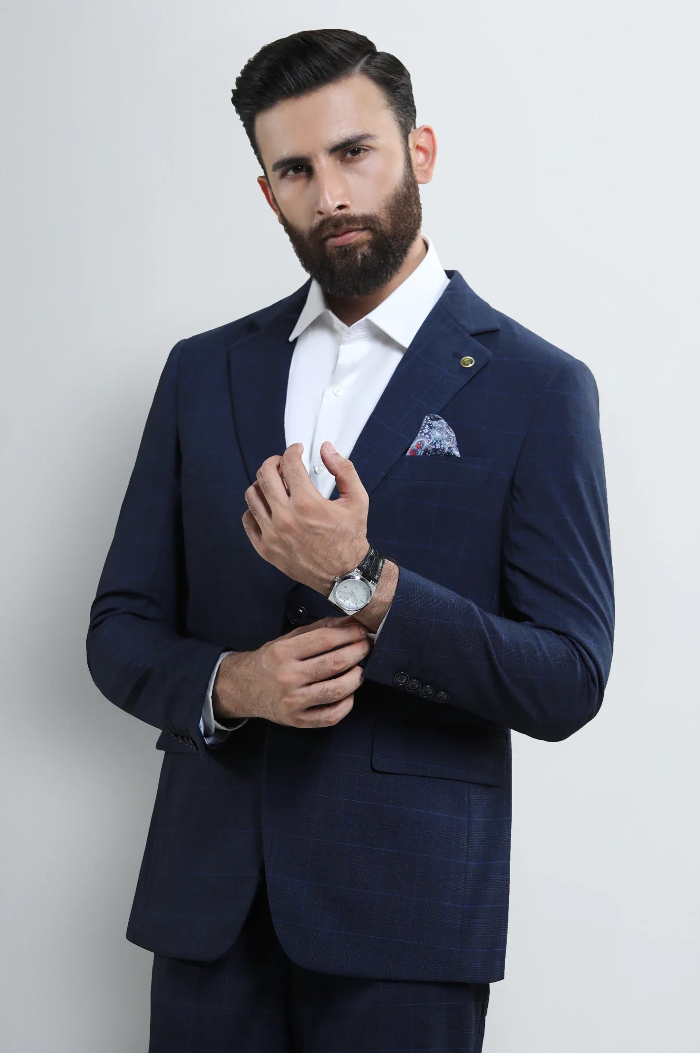 Mens D-Blue Check 2PC Suit