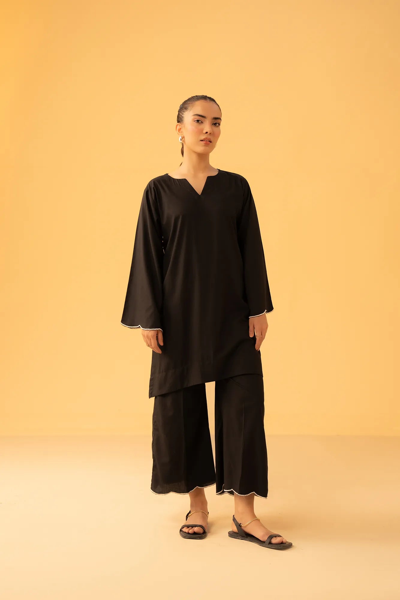 Bin Ahmad Solid Black Pure Lawn 2 Piece Suit - Front View