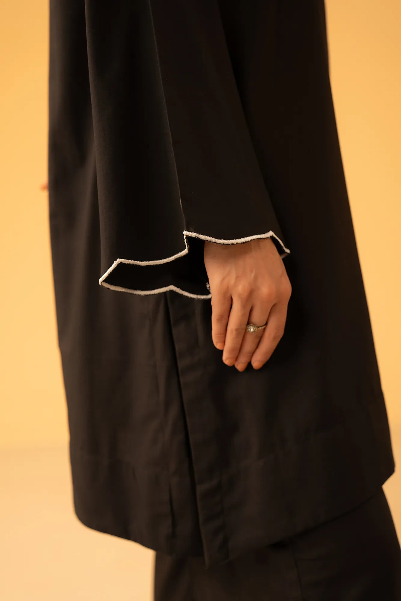 Black Lawn Suit Scalloped Sleeve Cuff Detail - Bin Ahmad