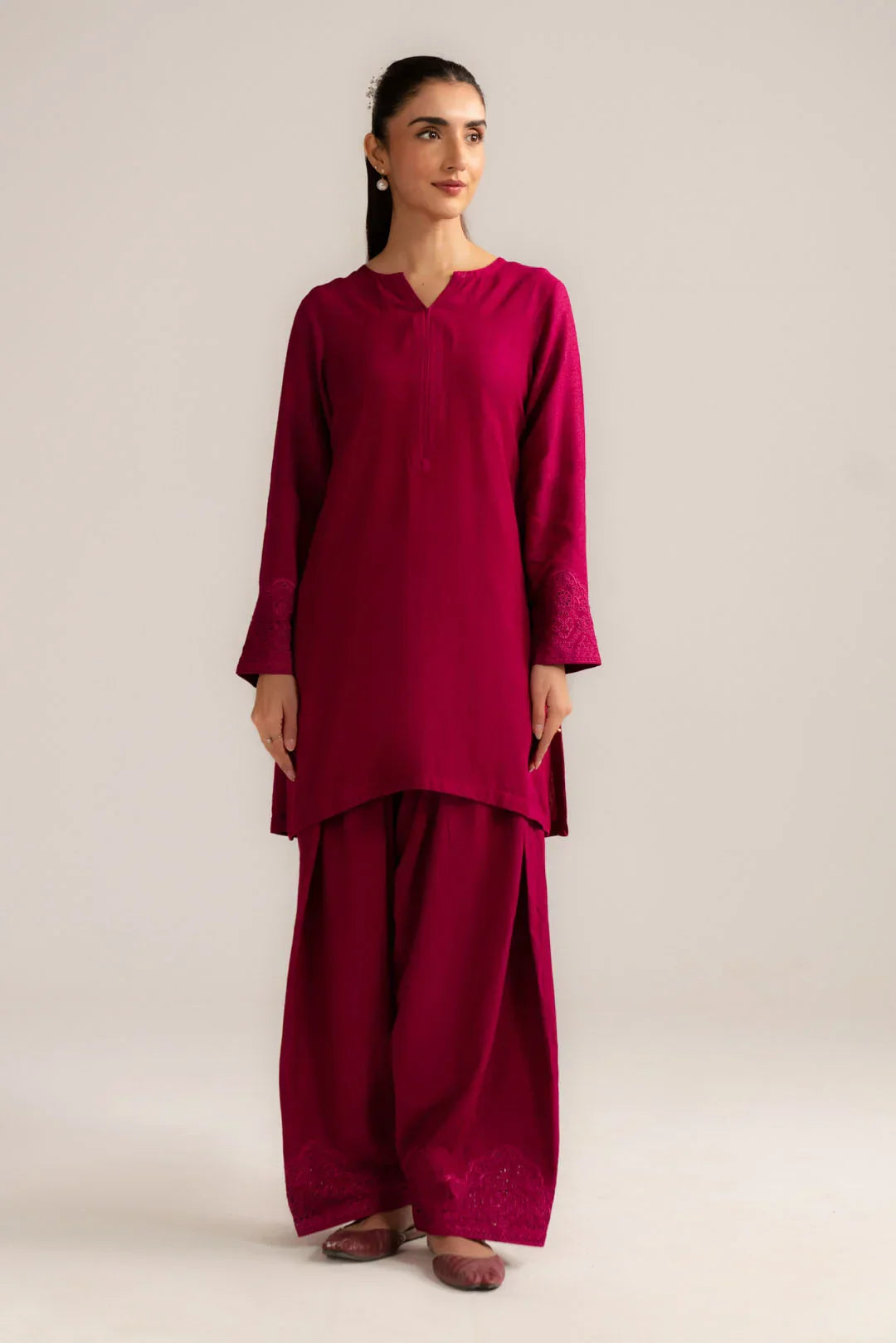 Bin Ahmad Solid Rani Pink Pure Lawn 2 Piece Suit - Front View