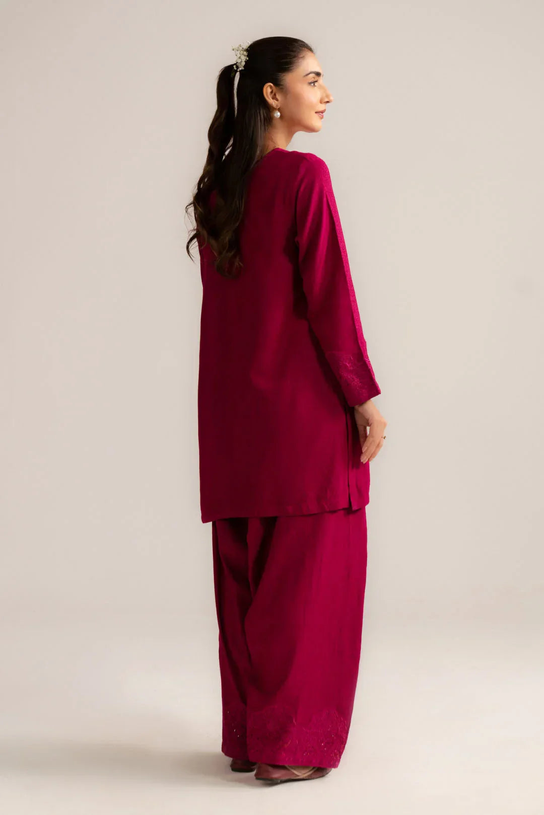 Rani Pink Embroidered Lawn Suit with Lace Trouser Hem - Bin Ahmad