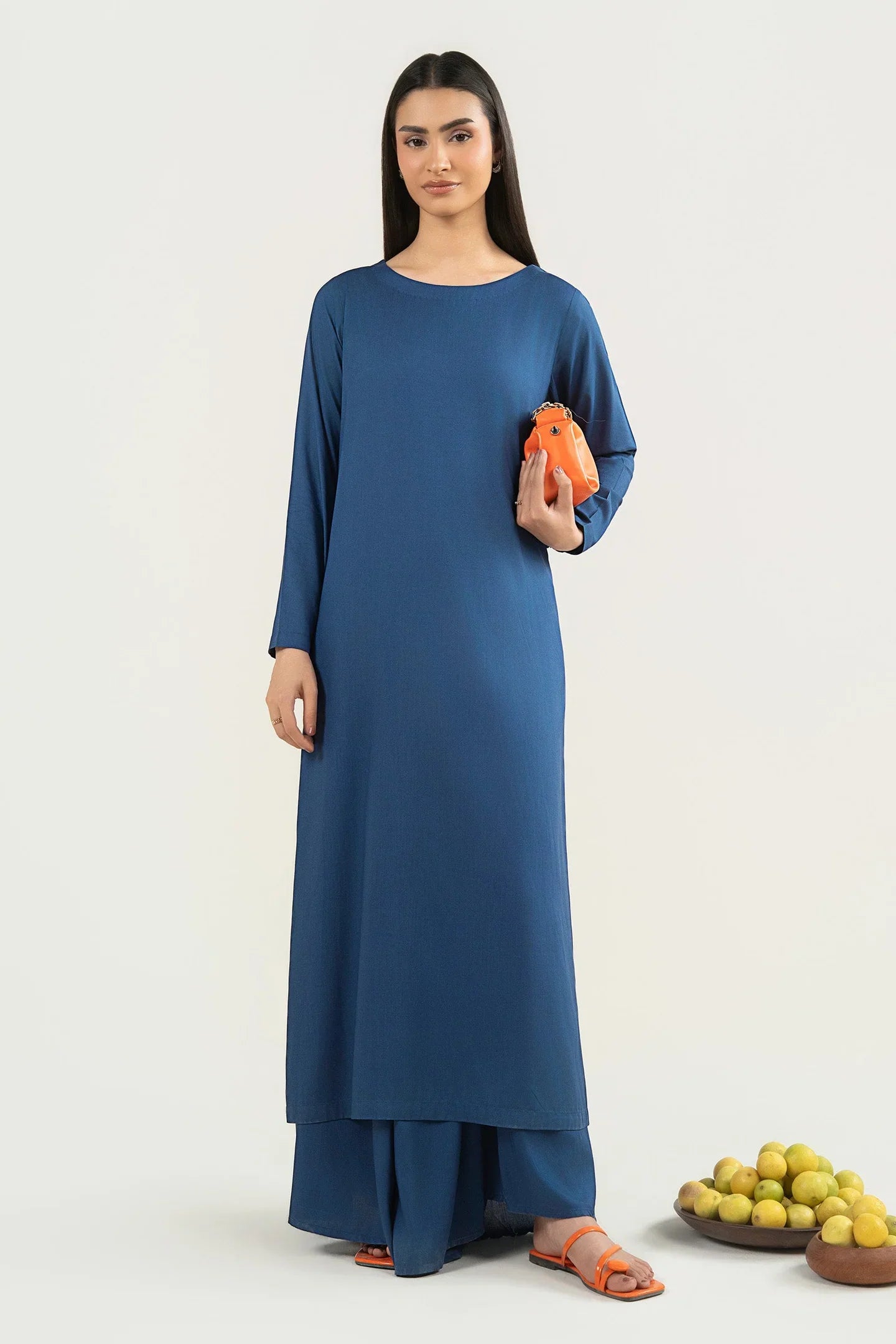 Bin Ahmad Teal Blue Long Kurta with Palazzo - Full Look