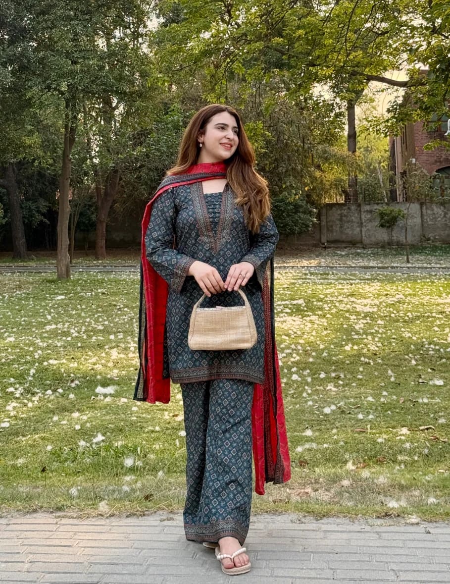 Summer Printed Lawn 3Pc Teal with Red Dupatta – Bin Ahmad
